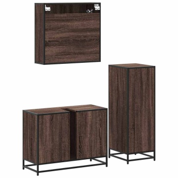 Set mobilier de baie, 3 piese, stejar maro, lemn prelucrat - Img 7