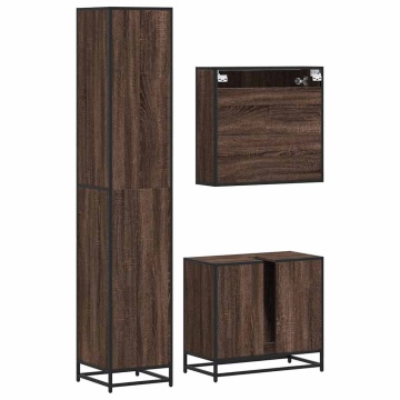 Set mobilier de baie, 3 piese, stejar maro, lemn prelucrat - Img 6