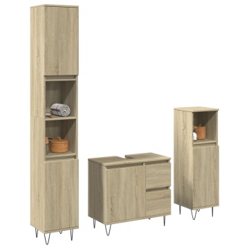 Set mobilier de baie, 3 piese, stejar sonoma, lemn prelucrat - Img 1