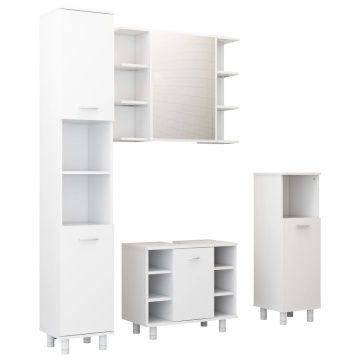 Set mobilier de baie, 4 piese, alb, lemn prelucrat - Img 2