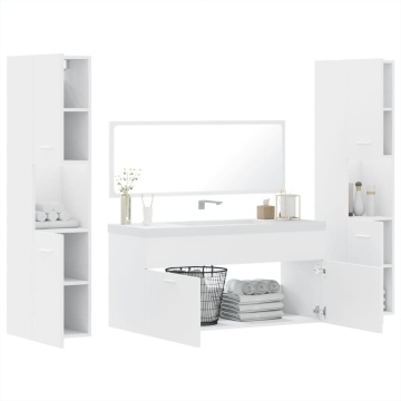 Set mobilier de baie, 4 piese, alb, lemn prelucrat - Img 4