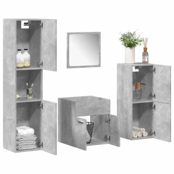 Set mobilier de baie, 4 piese, gri beton, lemn compozit - Img 1