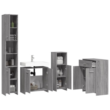 Set mobilier de baie, 4 piese, gri sonoma, lemn prelucrat - Img 4