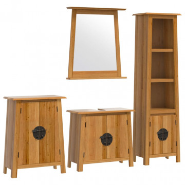 Set mobilier de baie, 4 piese, lemn masiv de pin - Img 2