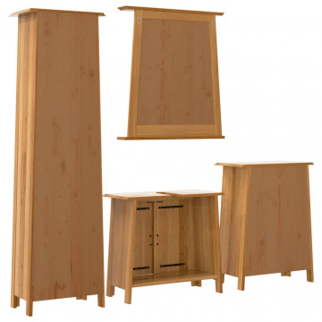 Set mobilier de baie, 4 piese, lemn masiv de pin - Img 6