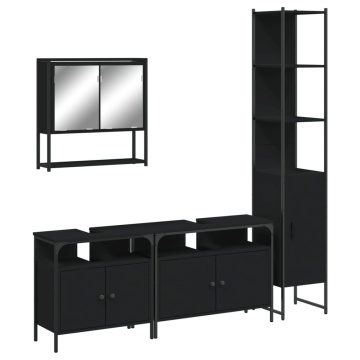 Set mobilier de baie, 4 piese, negru, lemn prelucrat - Img 2