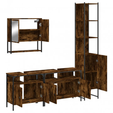 Set mobilier de baie, 4 piese, stejar fumuriu, lemn prelucrat - Img 8