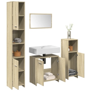 Set mobilier de baie, 4 piese, stejar sonoma, lemn prelucrat - Img 1