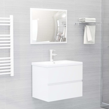 Set mobilier de baie, alb extralucios, lemn prelucrat - Img 1