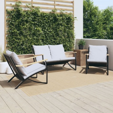 Set mobilier de balcon, 3 piese, cu perne, negru, oțel - Img 1