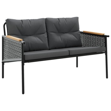 Set mobilier de balcon, 3 piese, cu perne, negru, oțel - Img 3