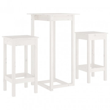 Set mobilier de bar, 3 piese, alb, lemn masiv de pin - Img 2