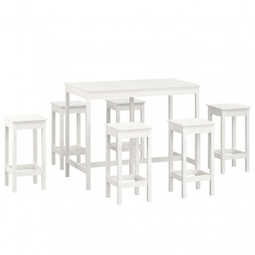 Set mobilier de bar, 7 piese, alb, lemn masiv de pin - Img 2