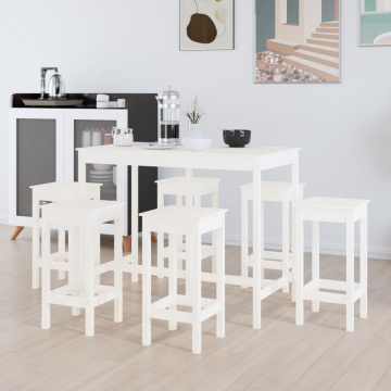 Set mobilier de bar, 7 piese, alb, lemn masiv de pin - Img 8
