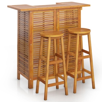 Set mobilier de bar de grădină, 3 piese, lemn masiv de acacia - Img 2
