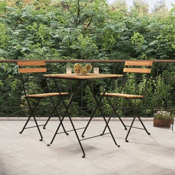 Set mobilier de bistro pliabil, 3 piese, lemn masiv tec și oțel - Img 1