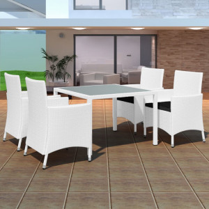 Set mobilier de exterior, 5 piese, alb crem, poliratan - Img 1
