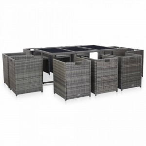 Set mobilier de exterior cu perne, 11 piese, gri, poliratan - Img 2