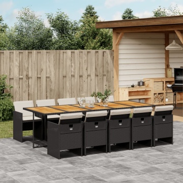 Set mobilier de exterior cu perne, 11 piese, negru, poliratan - Img 1