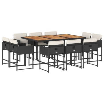Set mobilier de exterior cu perne, 11 piese, negru, poliratan - Img 2