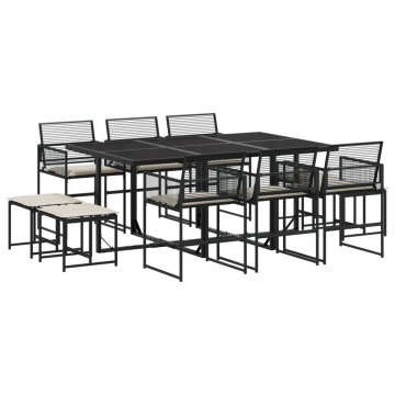 Set mobilier de exterior cu perne, 11 piese, negru, poliratan - Img 2