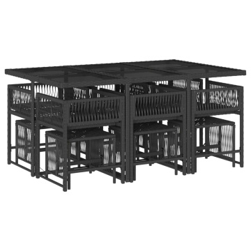 Set mobilier de exterior cu perne, 11 piese, negru, poliratan - Img 3