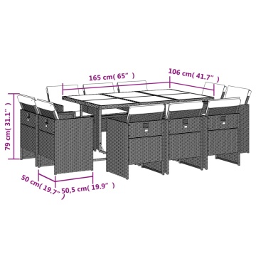 Set mobilier de exterior cu perne, 11 piese, negru, poliratan - Img 7