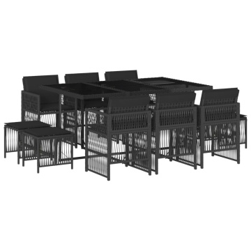 Set mobilier de exterior cu perne, 11 piese, negru, poliratan - Img 2