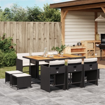 Set mobilier de exterior cu perne, 11 piese, negru, poliratan - Img 1