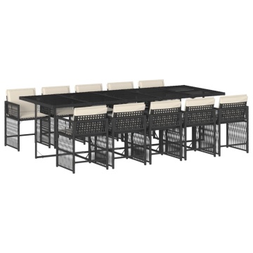 Set mobilier de exterior cu perne, 11 piese, negru, poliratan - Img 2