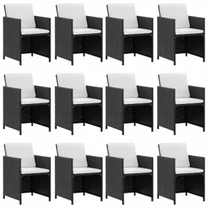 Set mobilier de exterior cu perne, 13 piese, negru, poliratan - Img 2