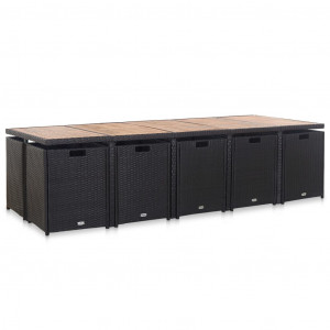 Set mobilier de exterior cu perne, 15 piese, negru, poliratan - Img 3