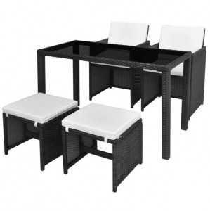 Set mobilier de exterior cu perne, 5 piese, negru, poliratan - Img 2