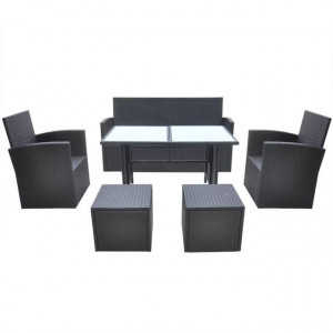 Set mobilier de exterior cu perne, 6 piese, negru, poliratan - Img 3