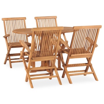Set mobilier de exterior pliabil, 5 piese, lemn masiv de tec - Img 1