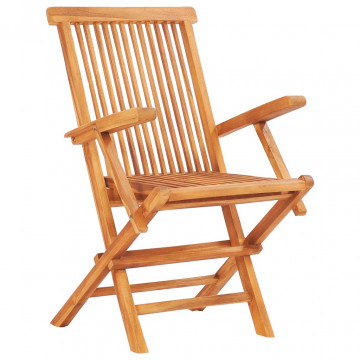 Set mobilier de exterior pliabil, 7 piese, lemn masiv de tec - Img 6