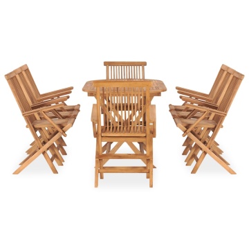 Set mobilier de exterior pliabil, 9 piese, lemn masiv de tec - Img 2