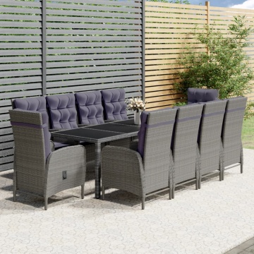 Set mobilier de grădină, 11 piese, gri, poliratan - Img 1