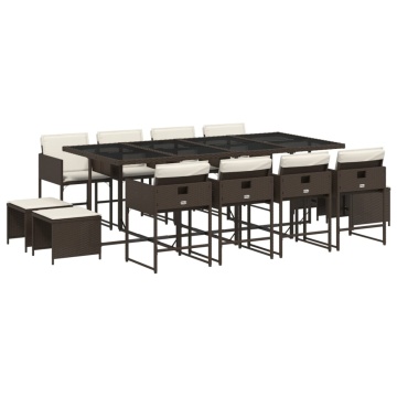 Set mobilier de grădină, 13 piese, maro, cu perne, poliratan - Img 2