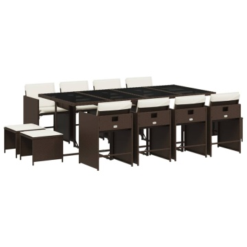 Set mobilier de grădină, 13 piese, maro, cu perne, poliratan - Img 2