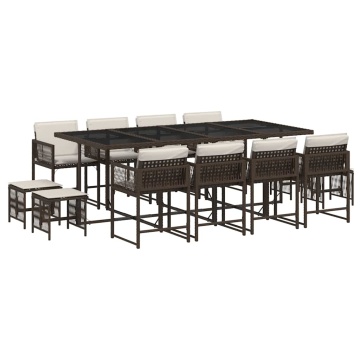 Set mobilier de grădină, 13 piese, maro, cu perne, poliratan - Img 2