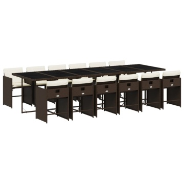 Set mobilier de grădină, 13 piese, maro, cu perne, poliratan - Img 2