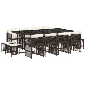 Set mobilier de grădină, 13 piese, maro, cu perne, poliratan - Img 2