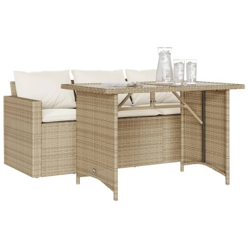 Set mobilier de grădină, 2 piese, cu perne, bej, poliratan - Img 3