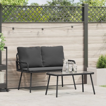 Set mobilier de grădină, 2 piese, cu perne, negru, poliratan - Img 1