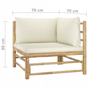 Set mobilier de grădină, 2 piese, perne alb crem, bambus - Img 6