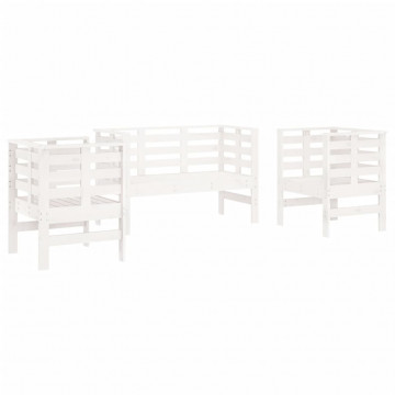 Set mobilier de grădină, 3 piese, alb, lemn masiv de pin - Img 2