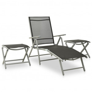 Set mobilier de grădină, 3 piese, argintiu textilenă & aluminiu - Img 1