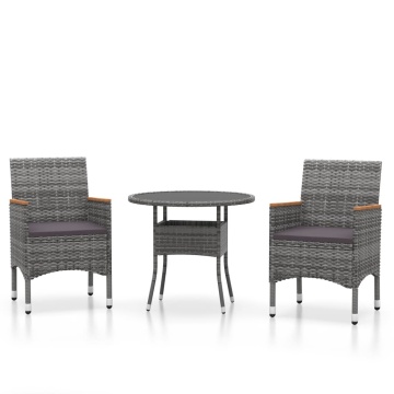 Set mobilier de grădină, 3 piese, gri, poliratan - Img 2