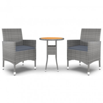Set mobilier de grădină, 3 piese, gri, poliratan - Img 2